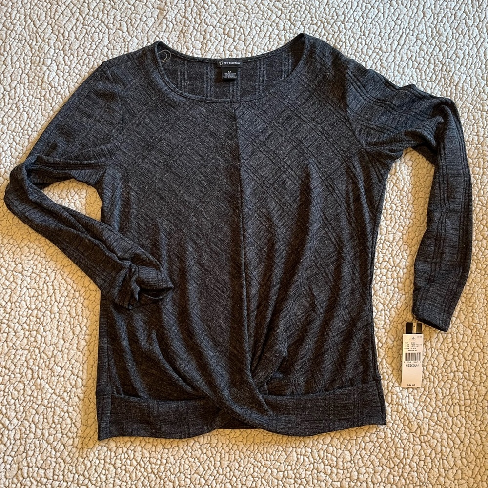 New Directions 3/4 Length Smoky Gray Cotton Top
